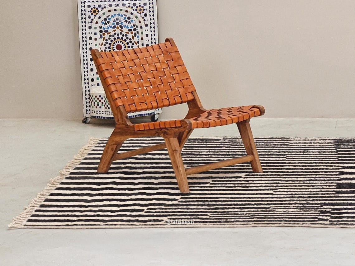 Tiniri - Black And white Striped Beni Ourain Rug - Custom Made - Image 5