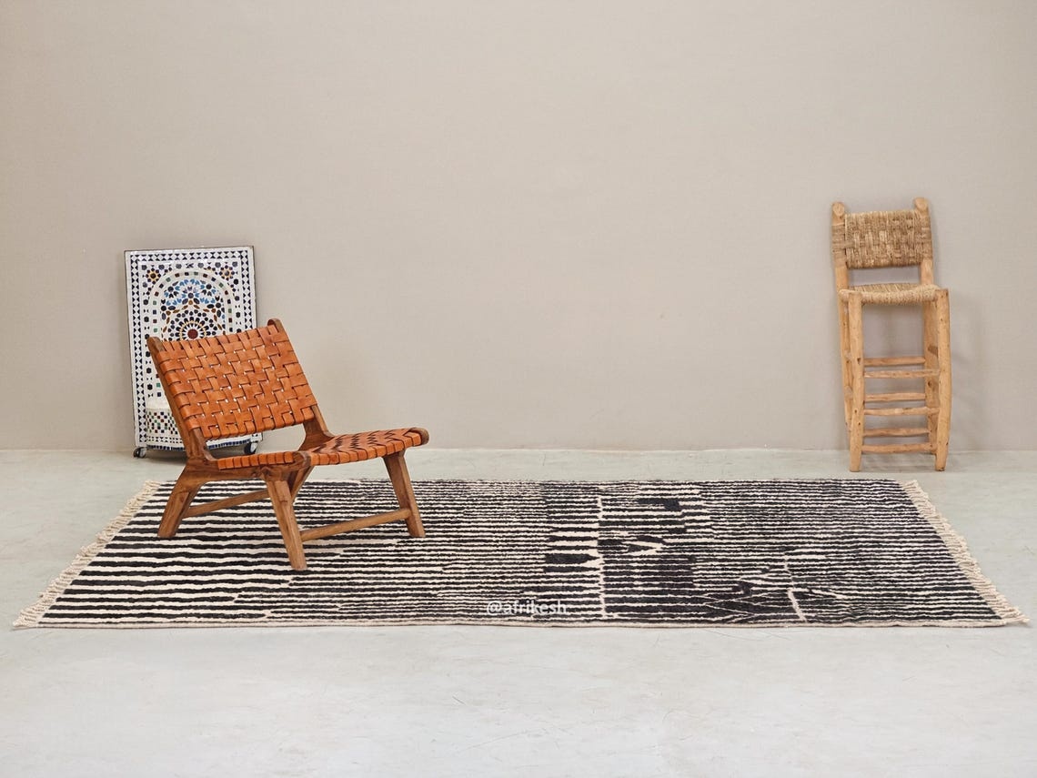 Tiniri - Black And white Striped Beni Ourain Rug - Custom Made - Image 4