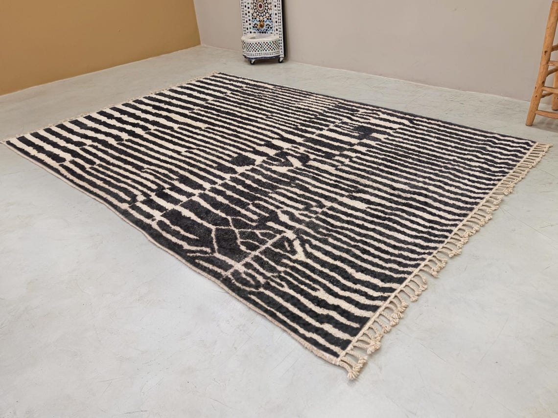 Tiniri - Black And white Striped Beni Ourain Rug - Custom Made - Image 3