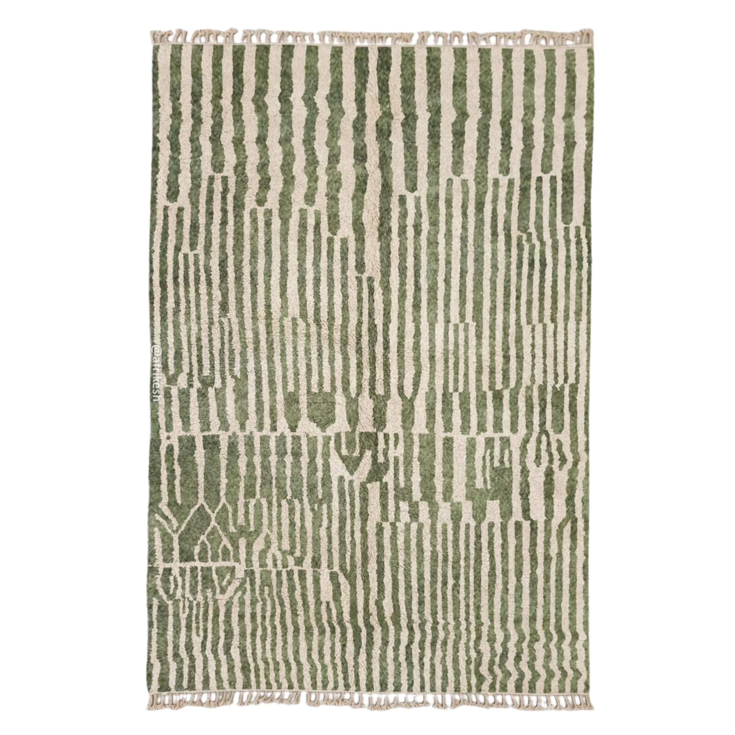 Tiniri - Green And white Striped Beni Ourain Rug - Custom Made