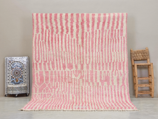 Tiniri  - Pink And white Striped Beni Ourain Rug - Custom Made