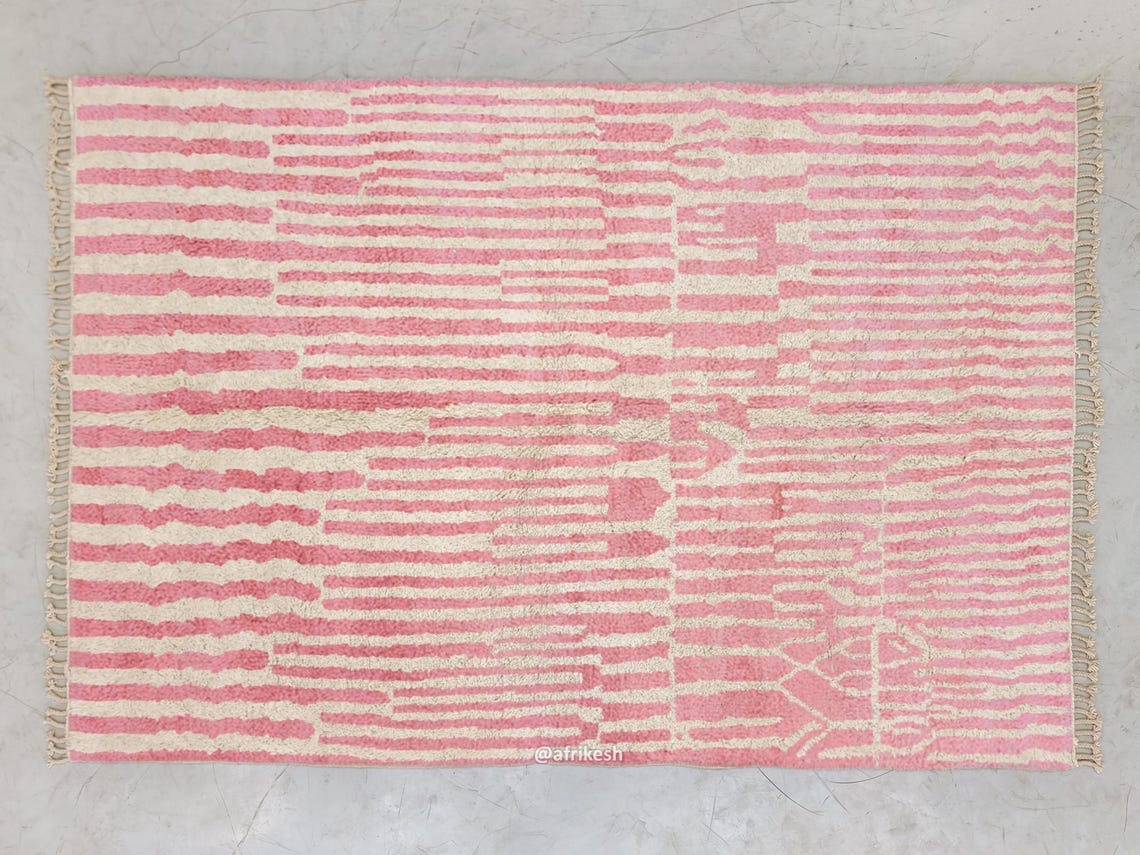 Tiniri - Pink And white Striped Beni Ourain Rug - Custom Made - Image 7