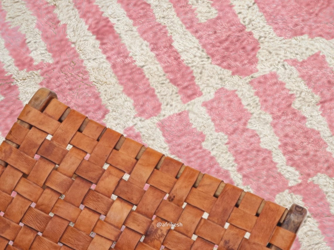 Tiniri - Pink And white Striped Beni Ourain Rug - Custom Made - Image 6