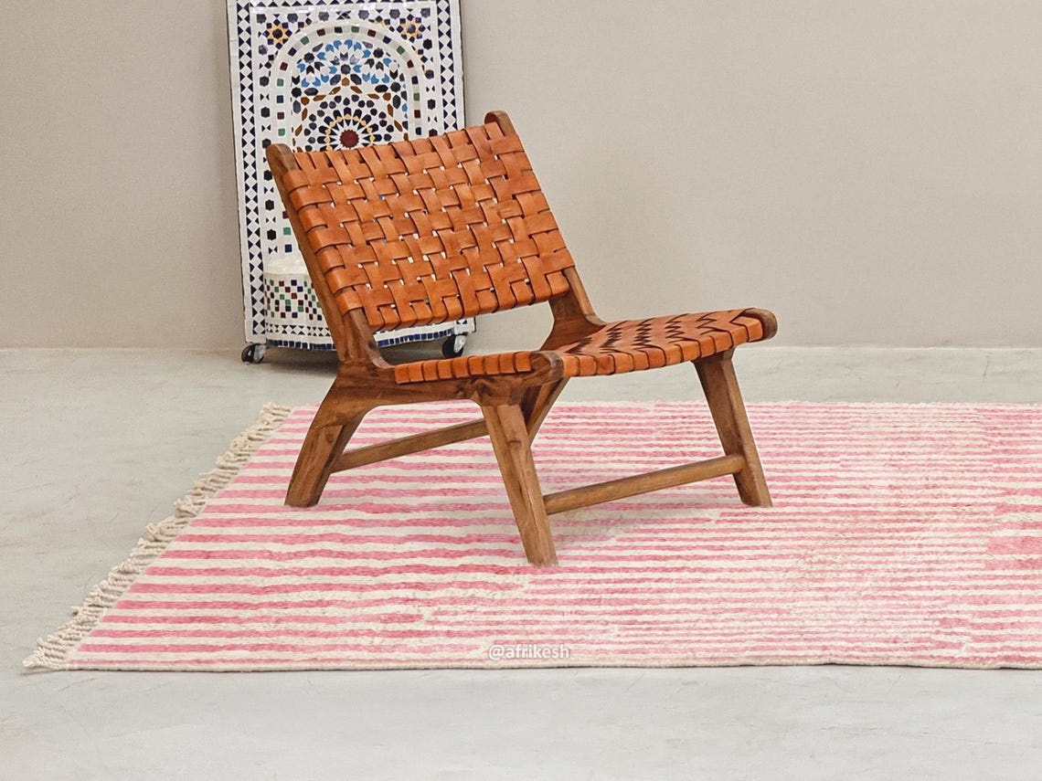 Tiniri - Pink And white Striped Beni Ourain Rug - Custom Made - Image 5