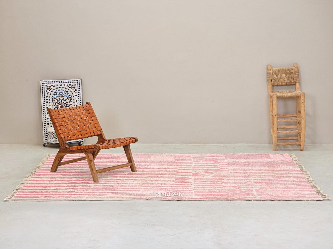 Tiniri - Pink And white Striped Beni Ourain Rug - Custom Made - Image 4