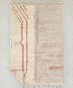 Idir- Beni Ourain Rug 6x9 – White and Pink Striped Carpet | Moroccan Handmade Wool Rug