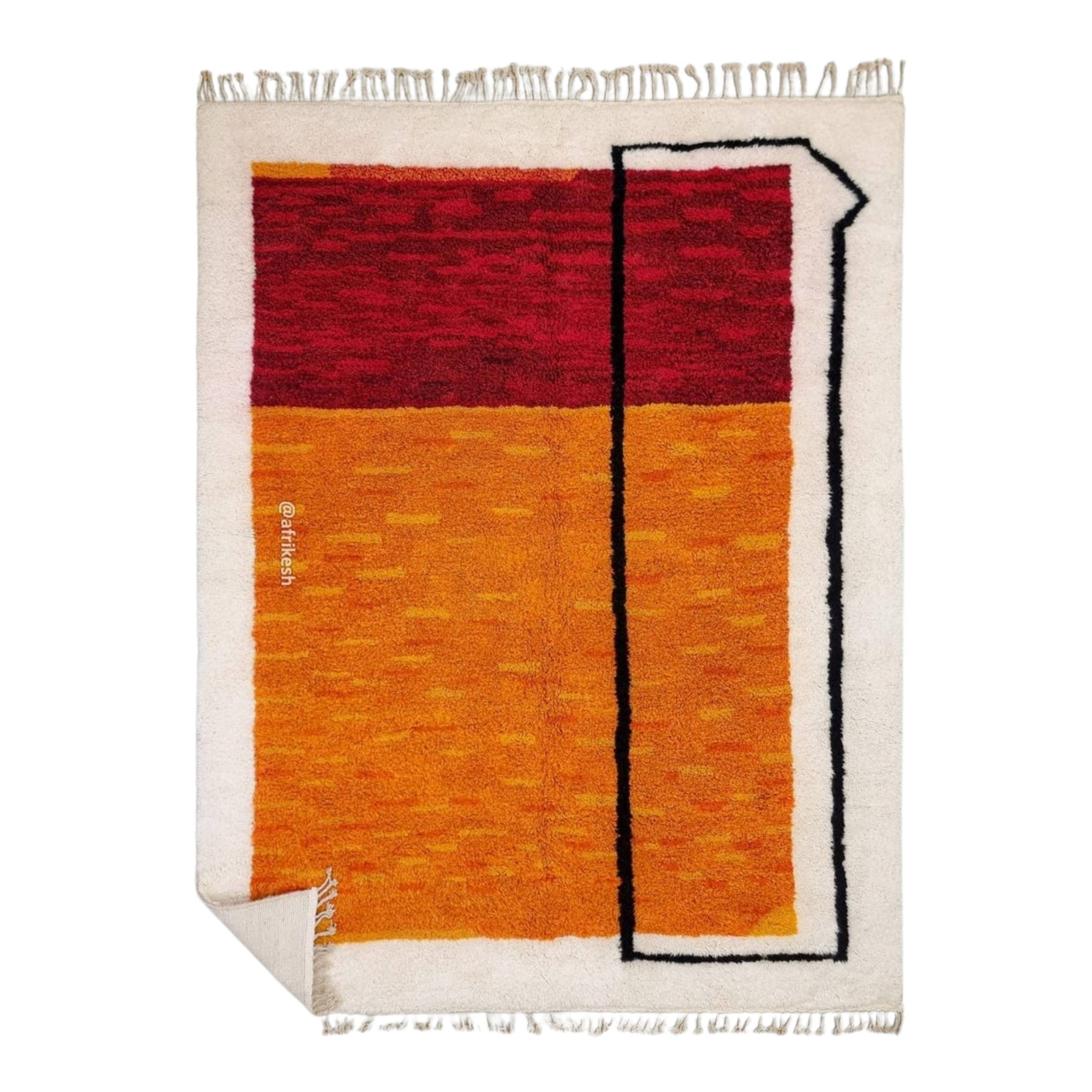 TURA – Mustard and burgundy Rug – Beni Ourain Abstract Custom Rug