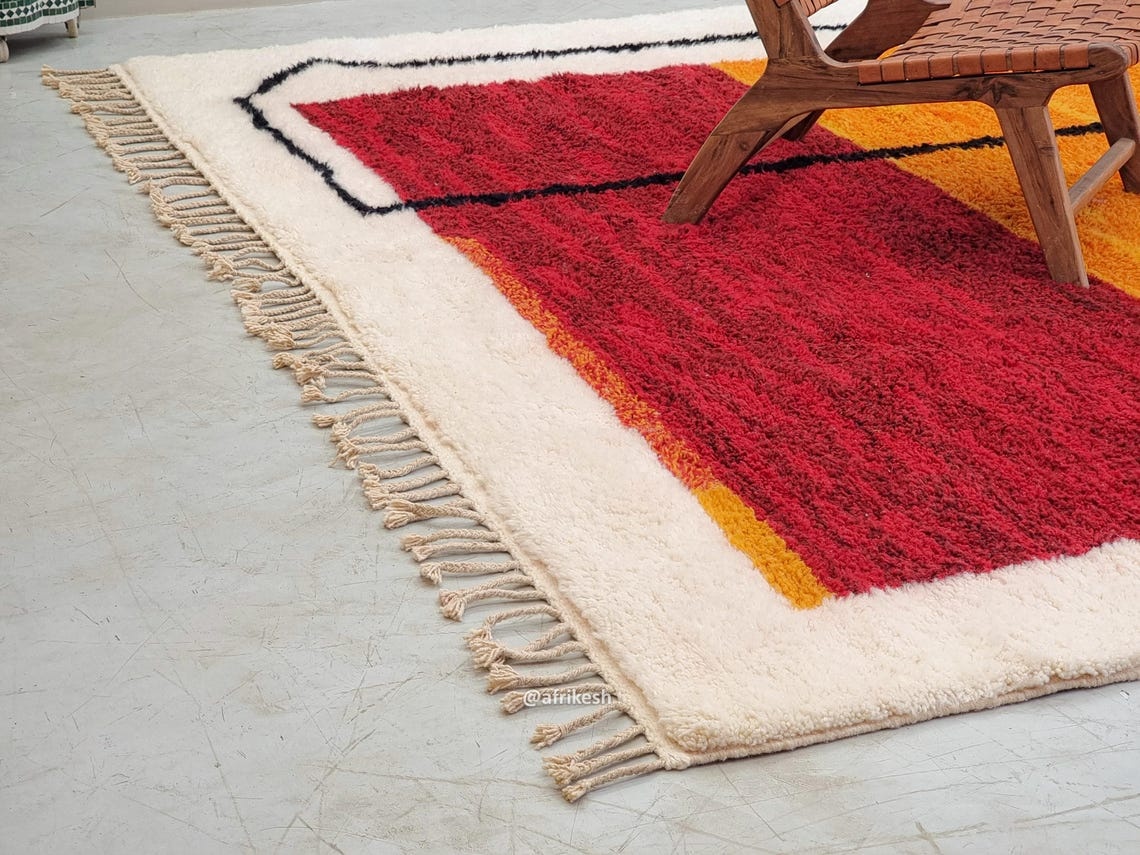 TURA – Mustard and burgundy Rug – Beni Ourain Abstract Custom Rug - Image 9
