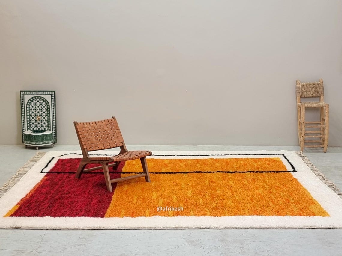 TURA – Mustard and burgundy Rug – Beni Ourain Abstract Custom Rug - Image 4