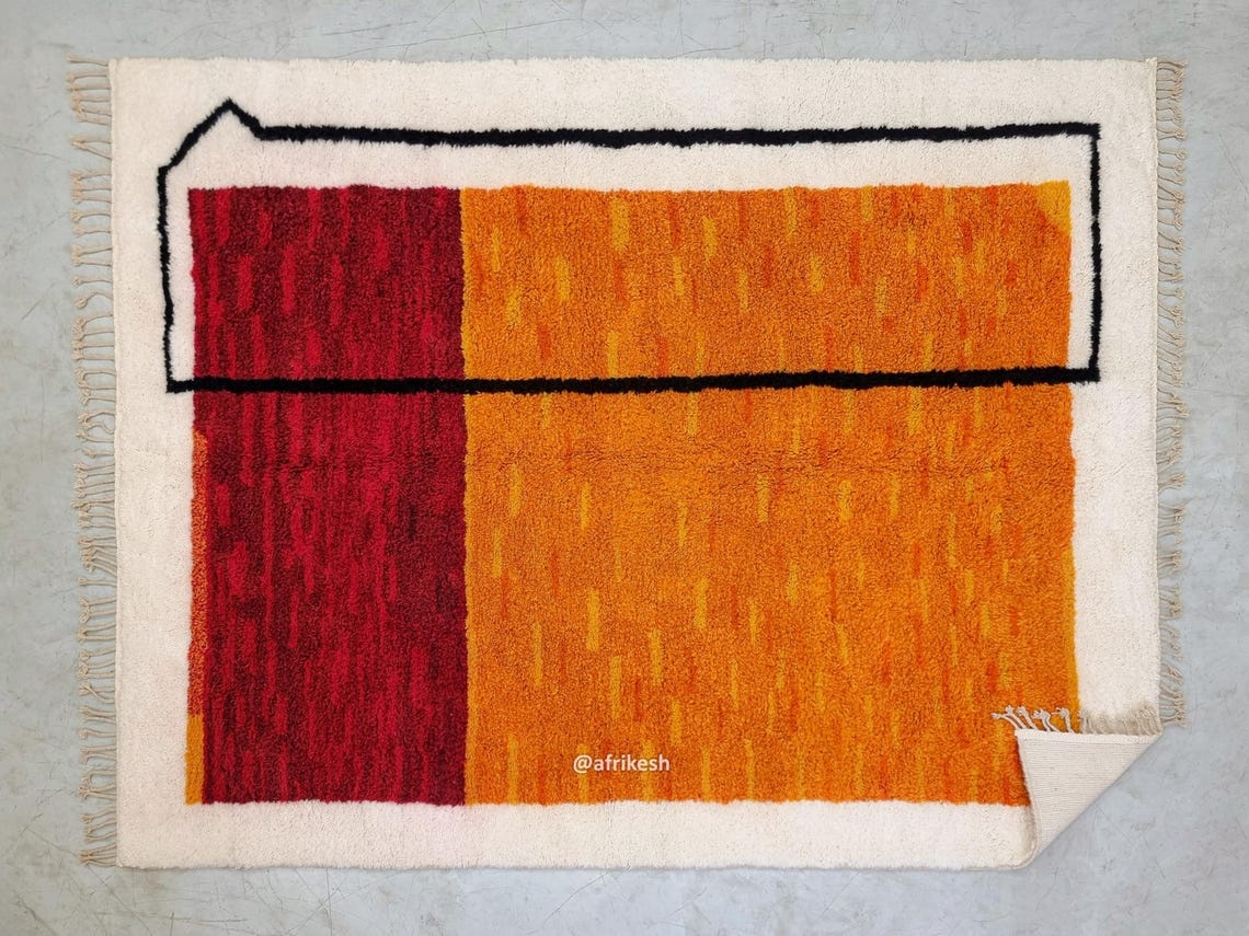 TURA – Mustard and burgundy Rug – Beni Ourain Abstract Custom Rug - Image 10