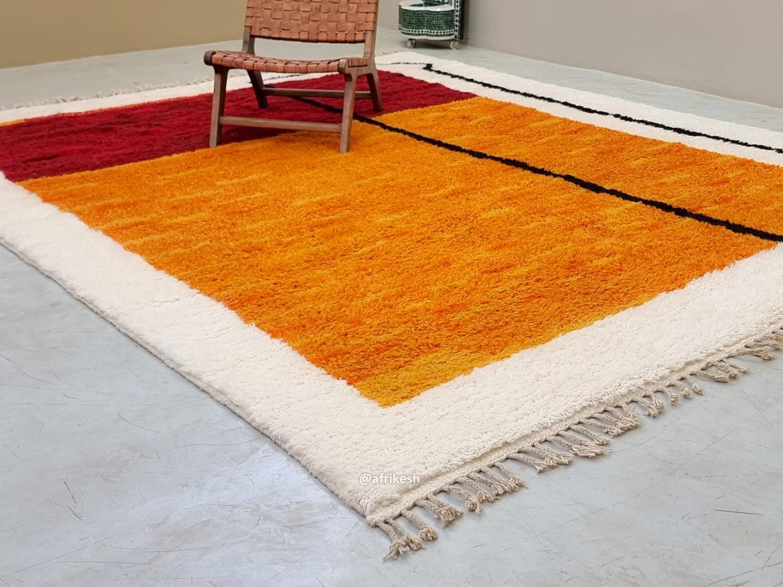 TURA – Mustard and burgundy Rug – Beni Ourain Abstract Custom Rug - Image 3