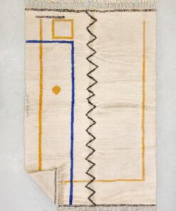 Yuba - White and Yellow Striped Beni Ourain Rug - Handmade in Natural Wool, Custom Made