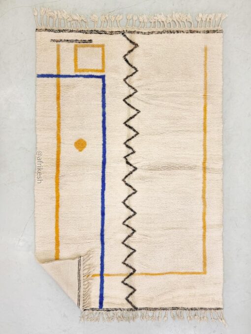 Yuba - White and Yellow Striped Beni Ourain Rug - Handmade in Natural Wool, Custom Made