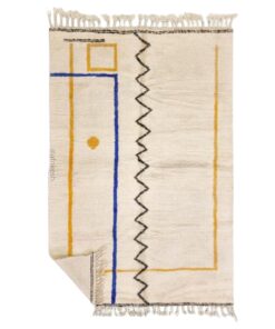 Yuba - White and Yellow Striped Beni Ourain Rug - Handmade in Natural Wool, Custom Made