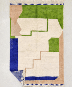 Zahira– White And Green Rug – Gorgeous Beni Ourain Abstract Custom Rug