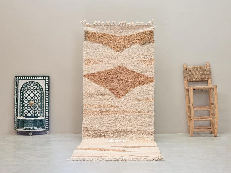 Zareen– brown and white Runner – Beni Ourain Custom Abstract Rug