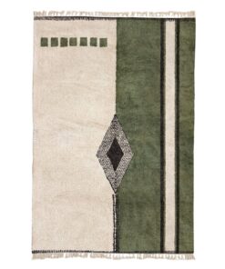 Zayd– Moroccan Beni Ourain Rug Green and White – Custom Geometric Berber Rug