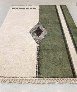 Alternative view of Zayd– Moroccan Beni Ourain Rug Green and White – Custom Geometric Berber Rug