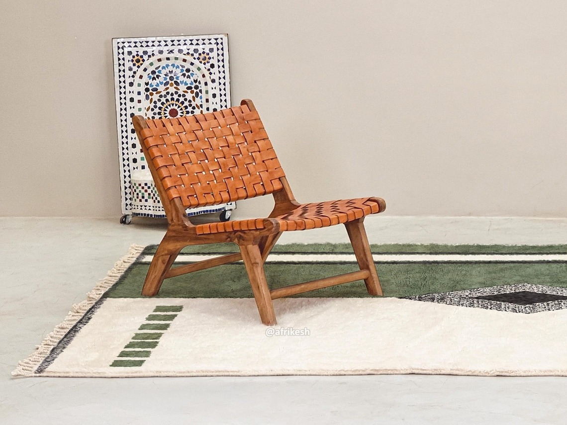 Zayd– Moroccan Beni Ourain Rug Green and White – Custom Geometric Berber Rug - Image 6