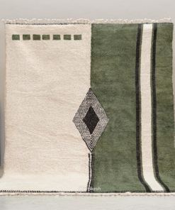 Zayd– Moroccan Beni Ourain Rug Green and White – Custom Geometric Berber Rug