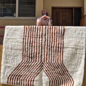 TAIBA – Beni Ourain Striped Rug – White & Teracotta Orange Custom  Rug