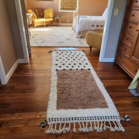 AMNAY-Moroccan Maroon And White Rug-Custom Beni Ourain Dotted Carpet