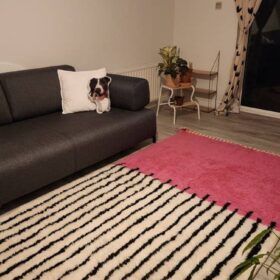 TAIBA – Beni Ourain Striped Rug – White & Teracotta Orange Custom  Rug