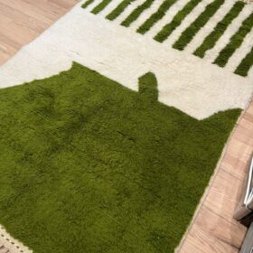Ahlam– Green and White Striped Rug | Moroccan Beni Ourain Rug – Custom Sizes