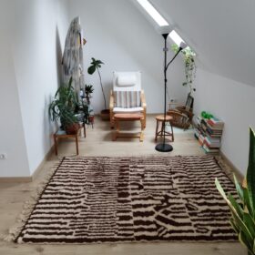 Ahlam– White and Brown Striped Rug | Moroccan Beni Ourain Rug – Custom Sizes