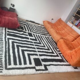 Aghilas – White and Black Striped Rug | Moroccan Beni Ourain Rug – Custom Sizes