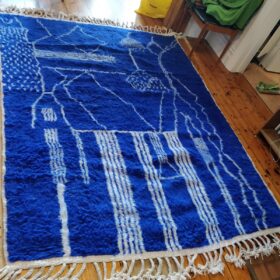Aryana – Moroccan Handmade Abstract Carpet | Beni Ourain White and Blue Rug – 5x8