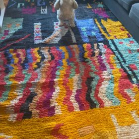 Idir- Beni Ourain Rug 6x9 – White and Pink Striped Carpet | Moroccan Handmade Wool Rug