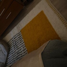 Idir- Beni Ourain Rug 6x9 – White and Pink Striped Carpet | Moroccan Handmade Wool Rug