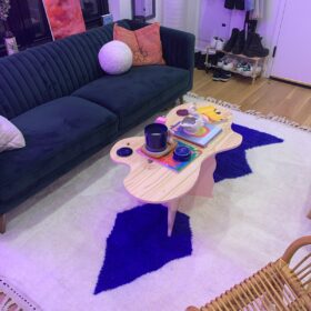 Aryana – Moroccan Handmade Abstract Carpet | Beni Ourain White and Blue Rug – 5x8