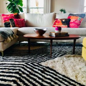 TAIBA – Beni Ourain Striped Rug – White & Teracotta Orange Custom  Rug