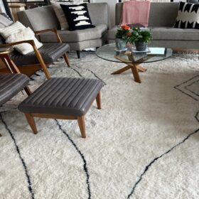 Idir- Beni Ourain Rug 6x9 – White and Pink Striped Carpet | Moroccan Handmade Wool Rug