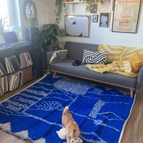 Aryana – Moroccan Handmade Abstract Carpet | Beni Ourain White and Blue Rug – 5x8