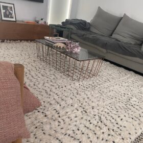 AMNAY-Moroccan Maroon And White Rug-Custom Beni Ourain Dotted Carpet