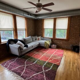 Idir- Beni Ourain Rug 6x9 – White and Pink Striped Carpet | Moroccan Handmade Wool Rug