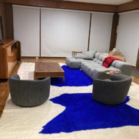 Aryana – Moroccan Handmade Abstract Carpet | Beni Ourain White and Blue Rug – 5x8