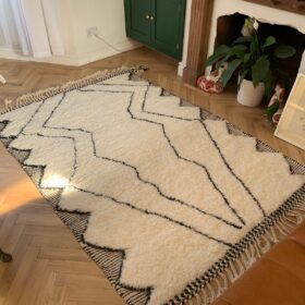 Yuba - White and Yellow Striped Beni Ourain Rug - Handmade in Natural Wool, Custom Made