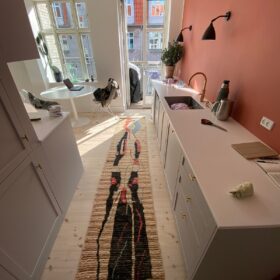 Idir- Beni Ourain Rug 6x9 – White and Pink Striped Carpet | Moroccan Handmade Wool Rug