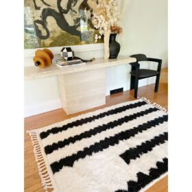 Aghilas – White and Black Striped Rug | Moroccan Beni Ourain Rug – Custom Sizes