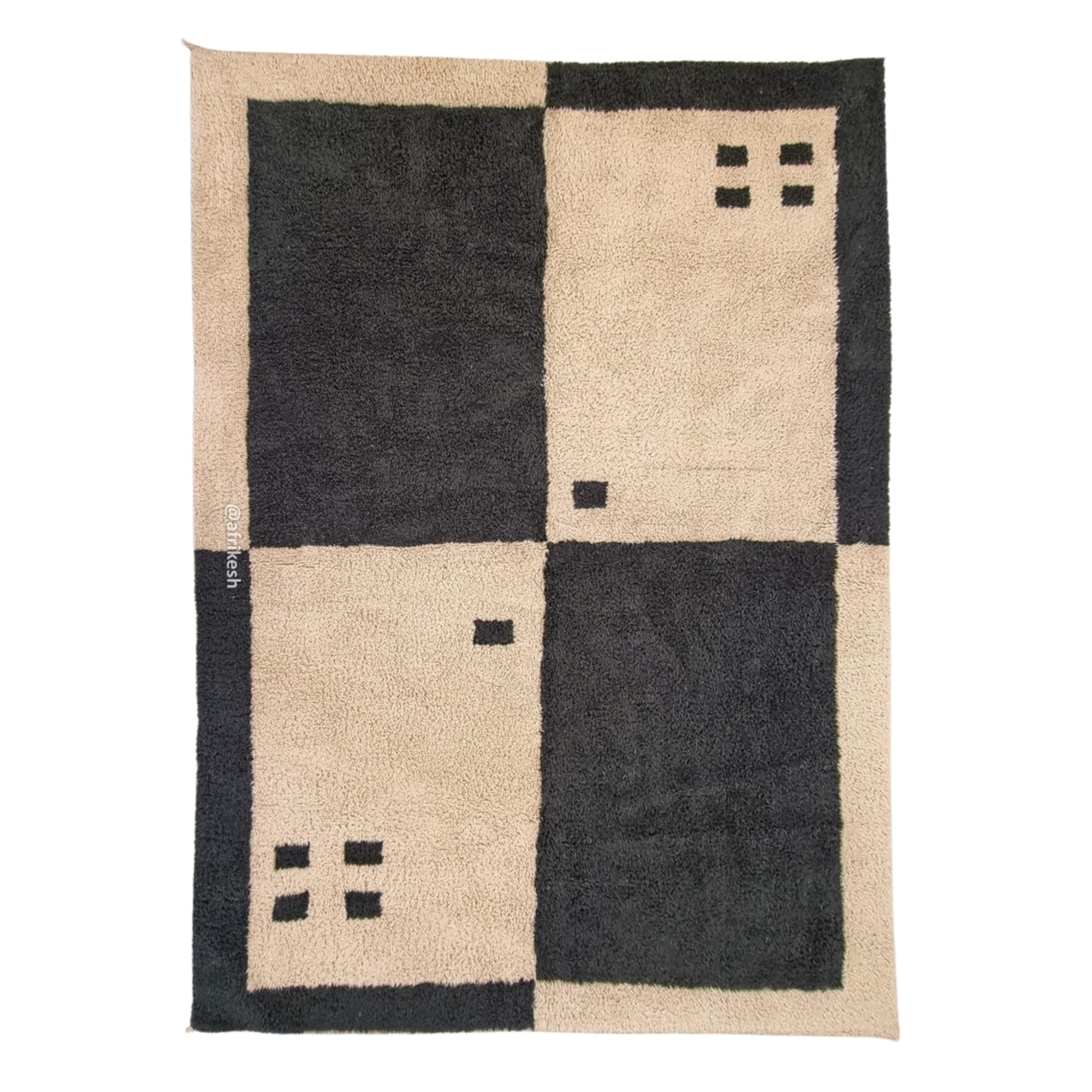 Aksel – Beni Ourain Black and Beige Moroccan Rug – Geometric Custom Rug