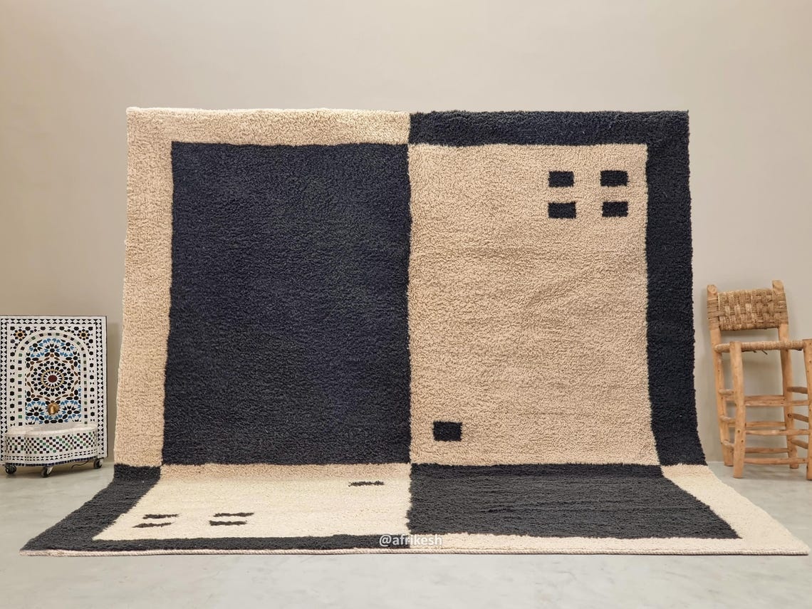 Aksel – Beni Ourain Black and Beige Moroccan Rug – Geometric Custom Rug - Image 2