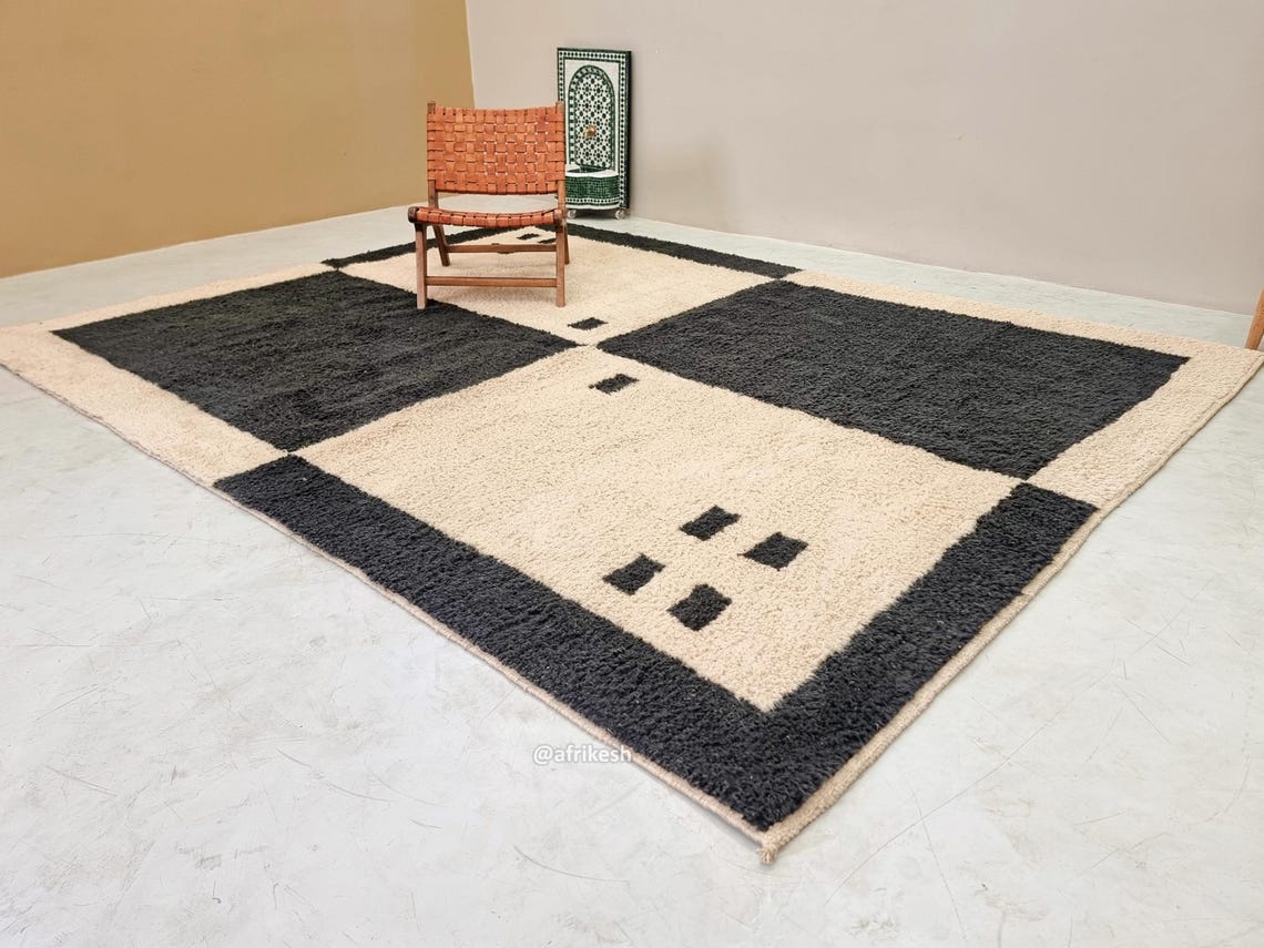 Aksel – Beni Ourain Black and Beige Moroccan Rug – Geometric Custom Rug - Image 3