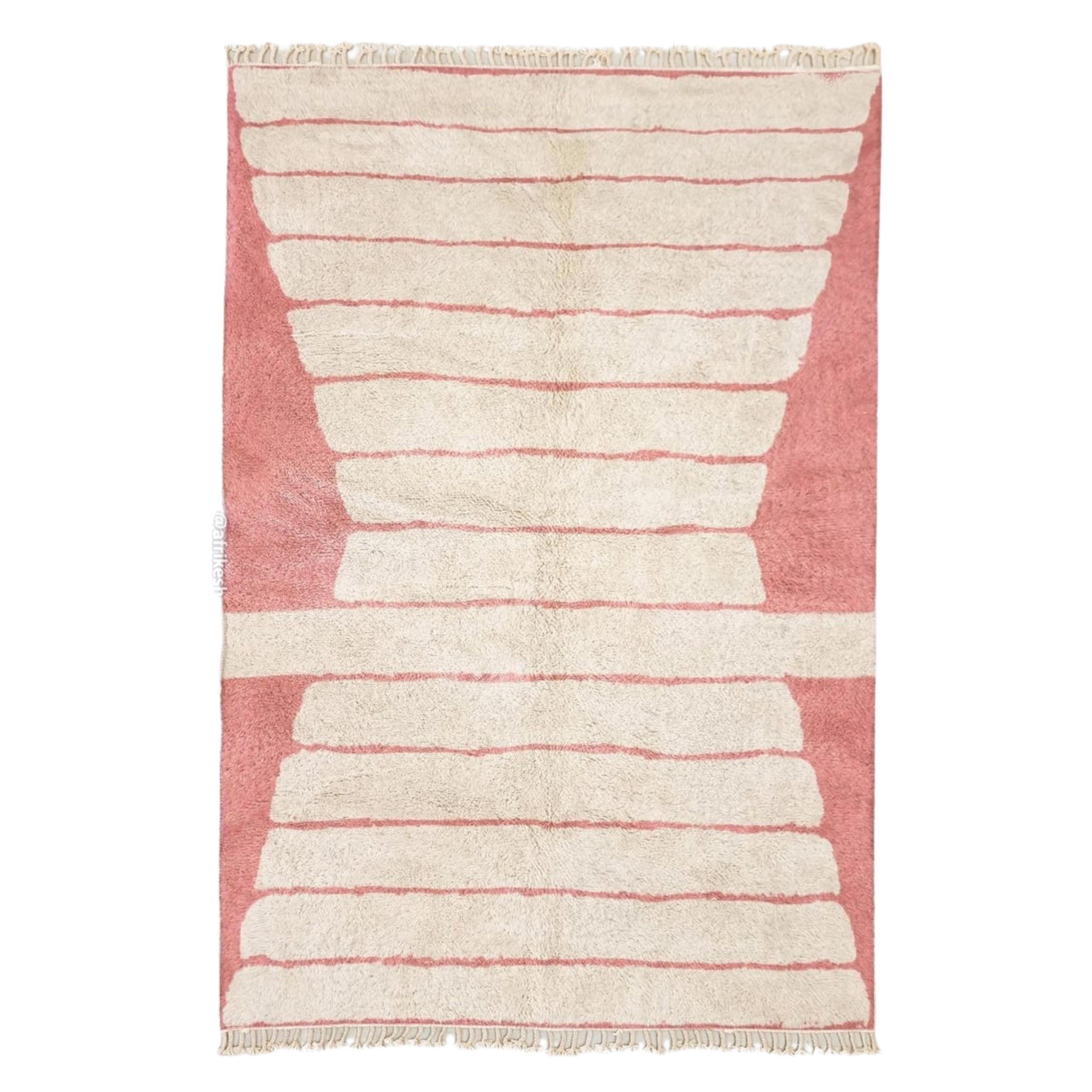 Hadiya- Beni Ourain Pink And white Rug - Custom Made Striped Carpet