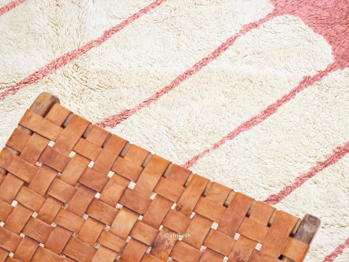 Hadiya- Beni Ourain Pink And white Rug - Custom Made Striped Carpet - Image 6