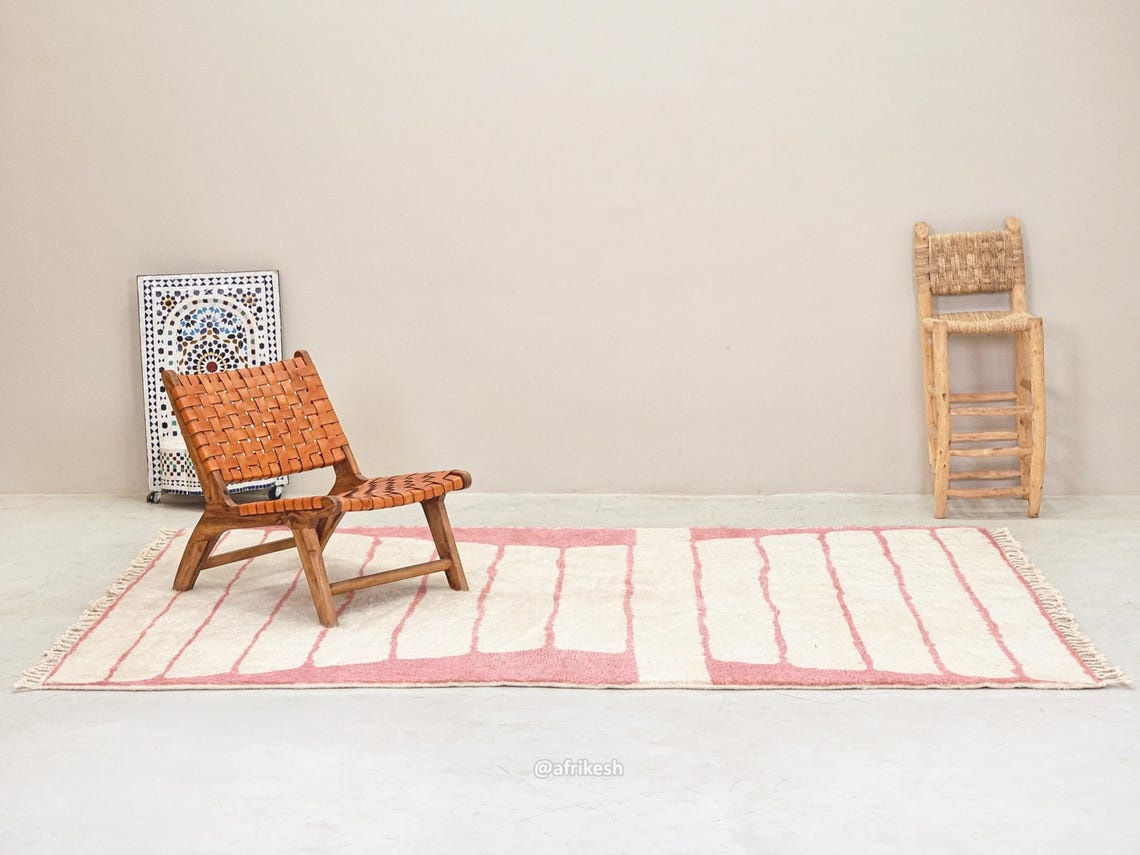 Hadiya- Beni Ourain Pink And white Rug - Custom Made Striped Carpet - Image 4
