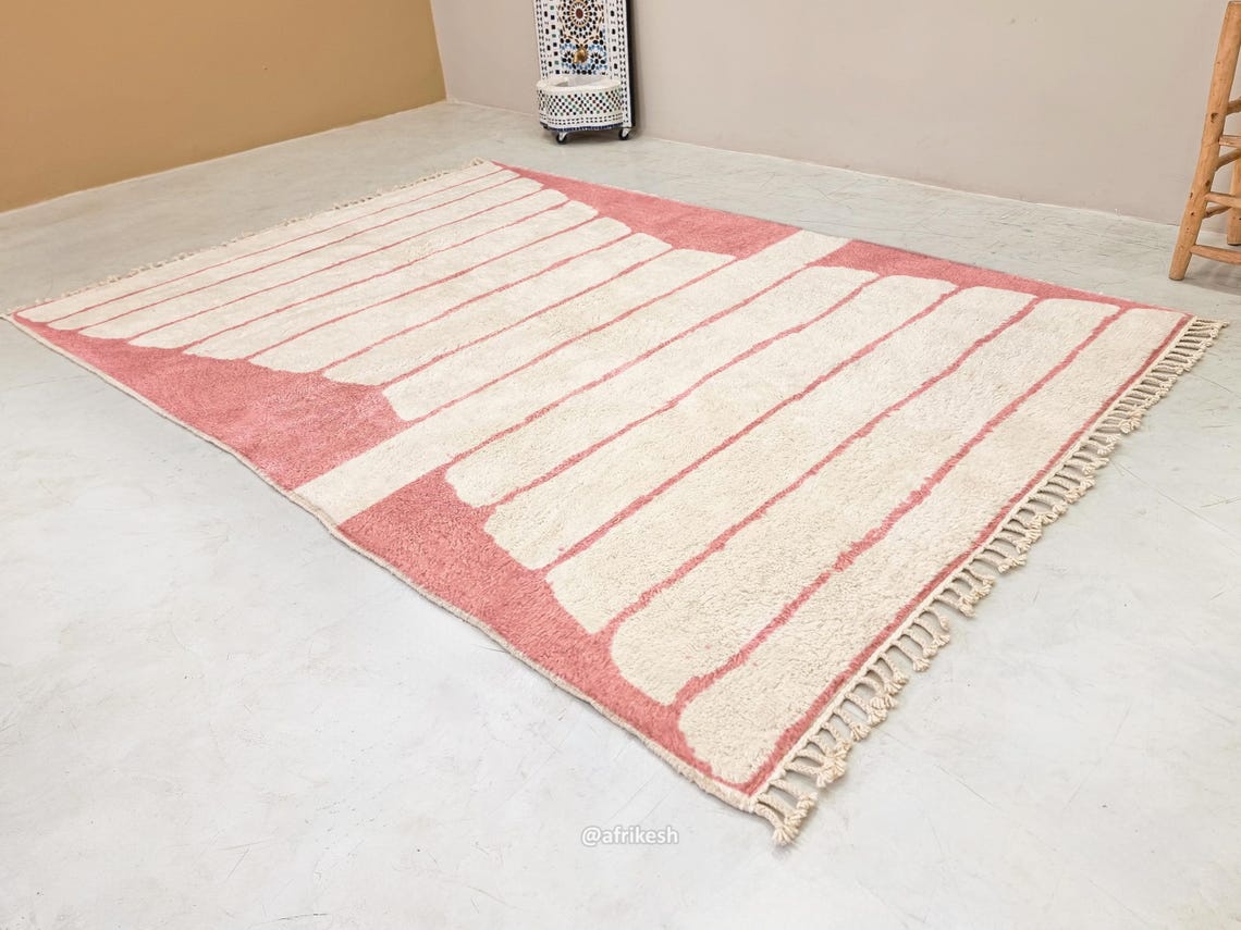 Hadiya- Beni Ourain Pink And white Rug - Custom Made Striped Carpet - Image 3